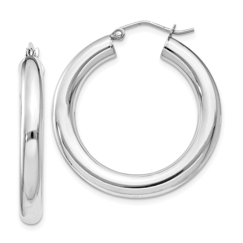 QE815 Sterling Silver Rhodium-plated 4mm Round Hoop Earrings