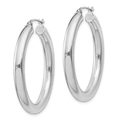 QE816 Sterling Silver Rhodium-plated 4mm Round Hoop Earrings