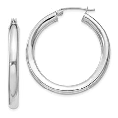 QE816 Sterling Silver Rhodium-plated 4mm Round Hoop Earrings
