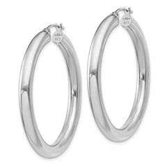QE817 Sterling Silver Rhodium-plated 4mm Round Hoop Earrings