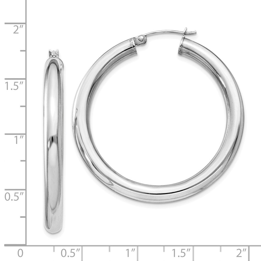 QE817 Sterling Silver Rhodium-plated 4mm Round Hoop Earrings