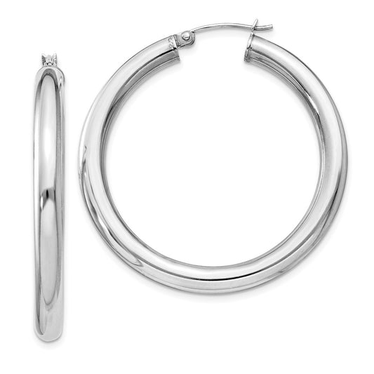 QE817 Sterling Silver Rhodium-plated 4mm Round Hoop Earrings