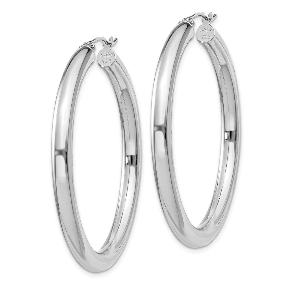 QE818 Sterling Silver Rhodium-plated 4mm Round Hoop Earrings