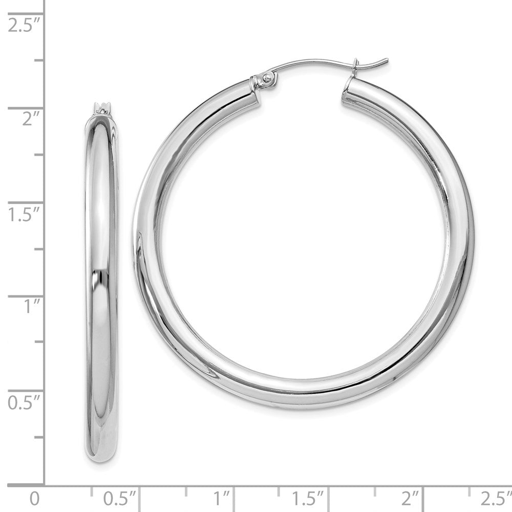 QE818 Sterling Silver Rhodium-plated 4mm Round Hoop Earrings
