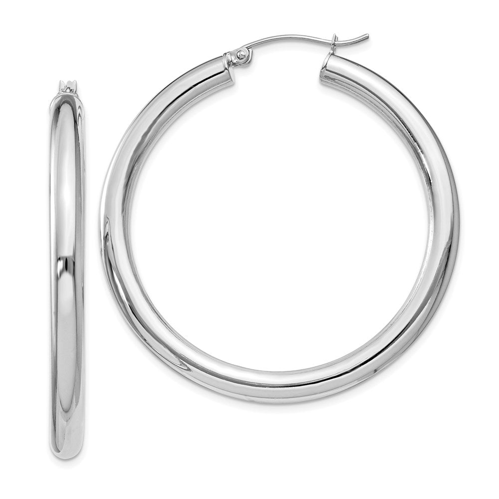 QE818 Sterling Silver Rhodium-plated 4mm Round Hoop Earrings