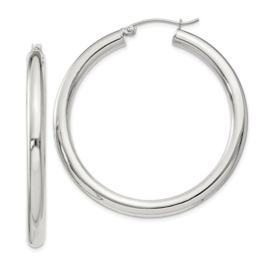 QE818SP Sterling Silver 4mm Round Hoop Earrings