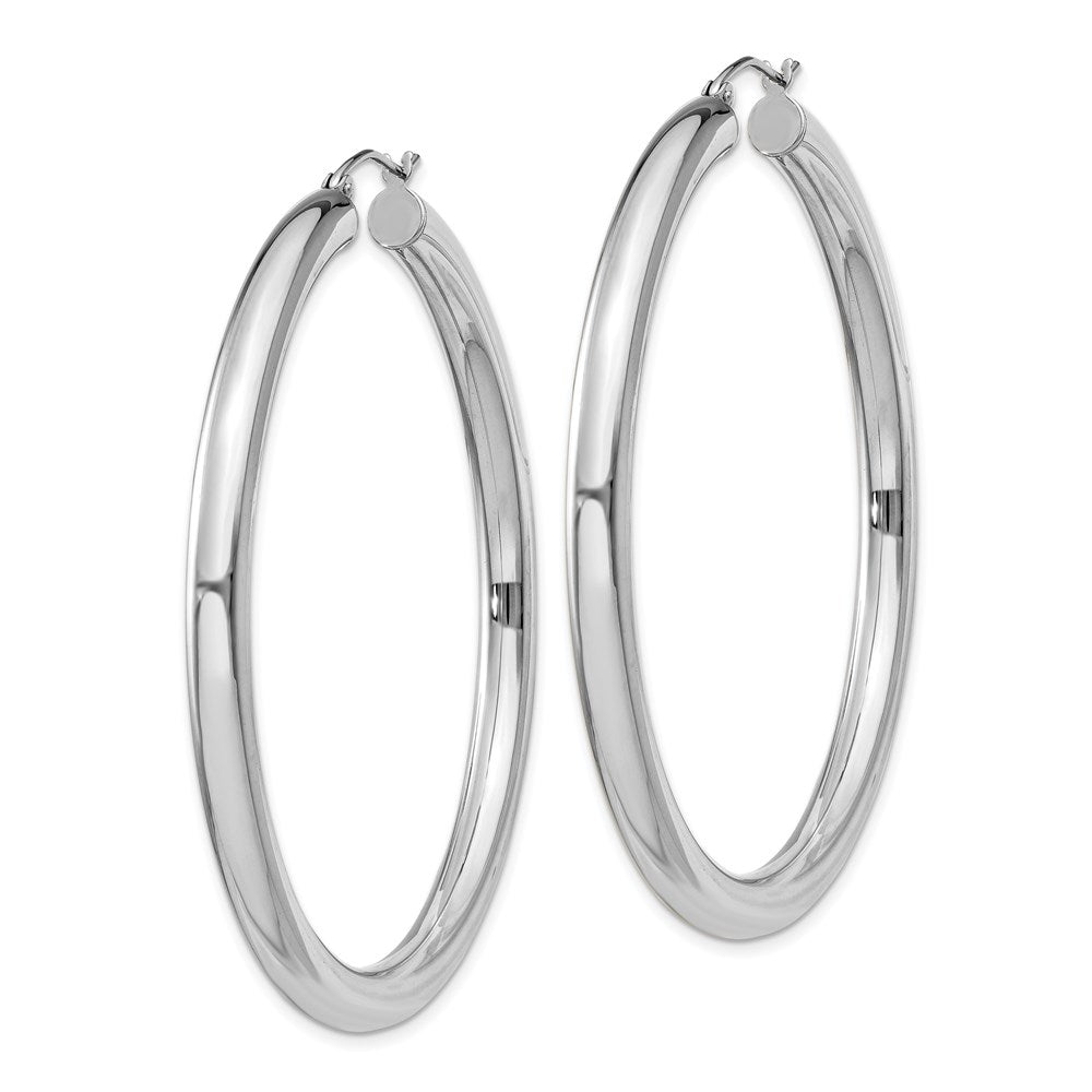 QE819 Sterling Silver Rhodium-plated 4mm Round Hoop Earrings