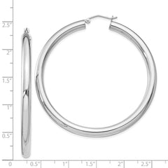 QE819 Sterling Silver Rhodium-plated 4mm Round Hoop Earrings