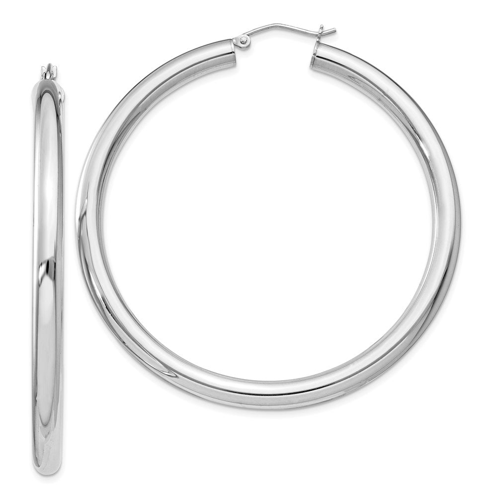 QE819 Sterling Silver Rhodium-plated 4mm Round Hoop Earrings