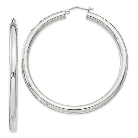 QE819SP Sterling Silver 4mm Round Hoop Earrings
