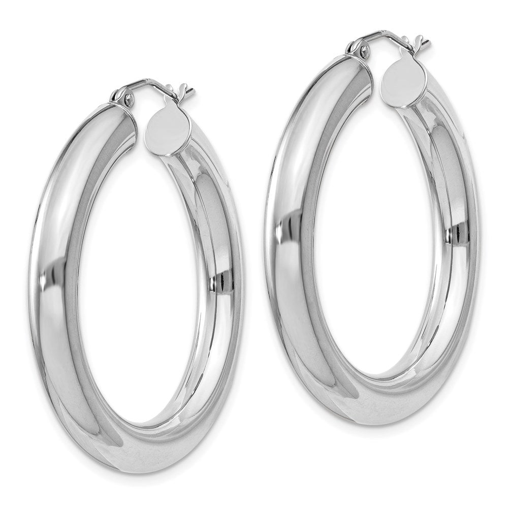 QE820 Sterling Silver Rhodium-plated 5mm Round Hoop Earrings
