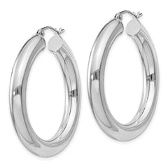 QE820 Sterling Silver Rhodium-plated 5mm Round Hoop Earrings