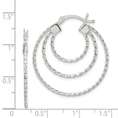 QE8200 Sterling Silver Textured Triple Hoop Earrings