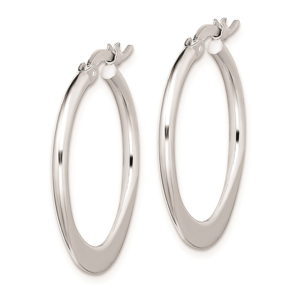QE8201 Sterling Silver Rhodium-plated Polished Tapered Round Hoop Earrings