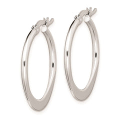 QE8201 Sterling Silver Rhodium-plated Polished Tapered Round Hoop Earrings