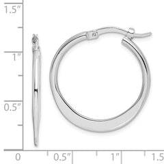 QE8201 Sterling Silver Rhodium-plated Polished Tapered Round Hoop Earrings