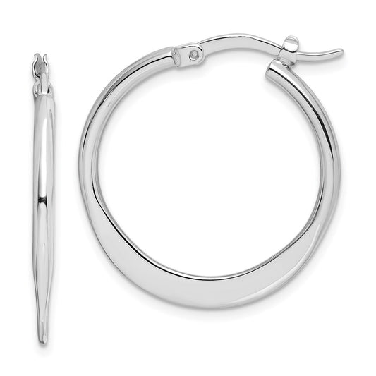 QE8201 Sterling Silver Rhodium-plated Polished Tapered Round Hoop Earrings