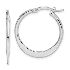 QE8201 Sterling Silver Rhodium-plated Polished Tapered Round Hoop Earrings