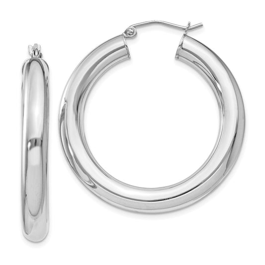 QE820 Sterling Silver Rhodium-plated 5mm Round Hoop Earrings