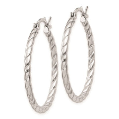 QE8217 Sterling Silver Rhodium Plated 2x30mm Twisted Hoop Earrings