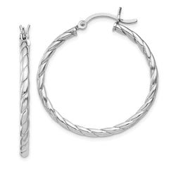 QE8217 Sterling Silver Rhodium Plated 2x30mm Twisted Hoop Earrings