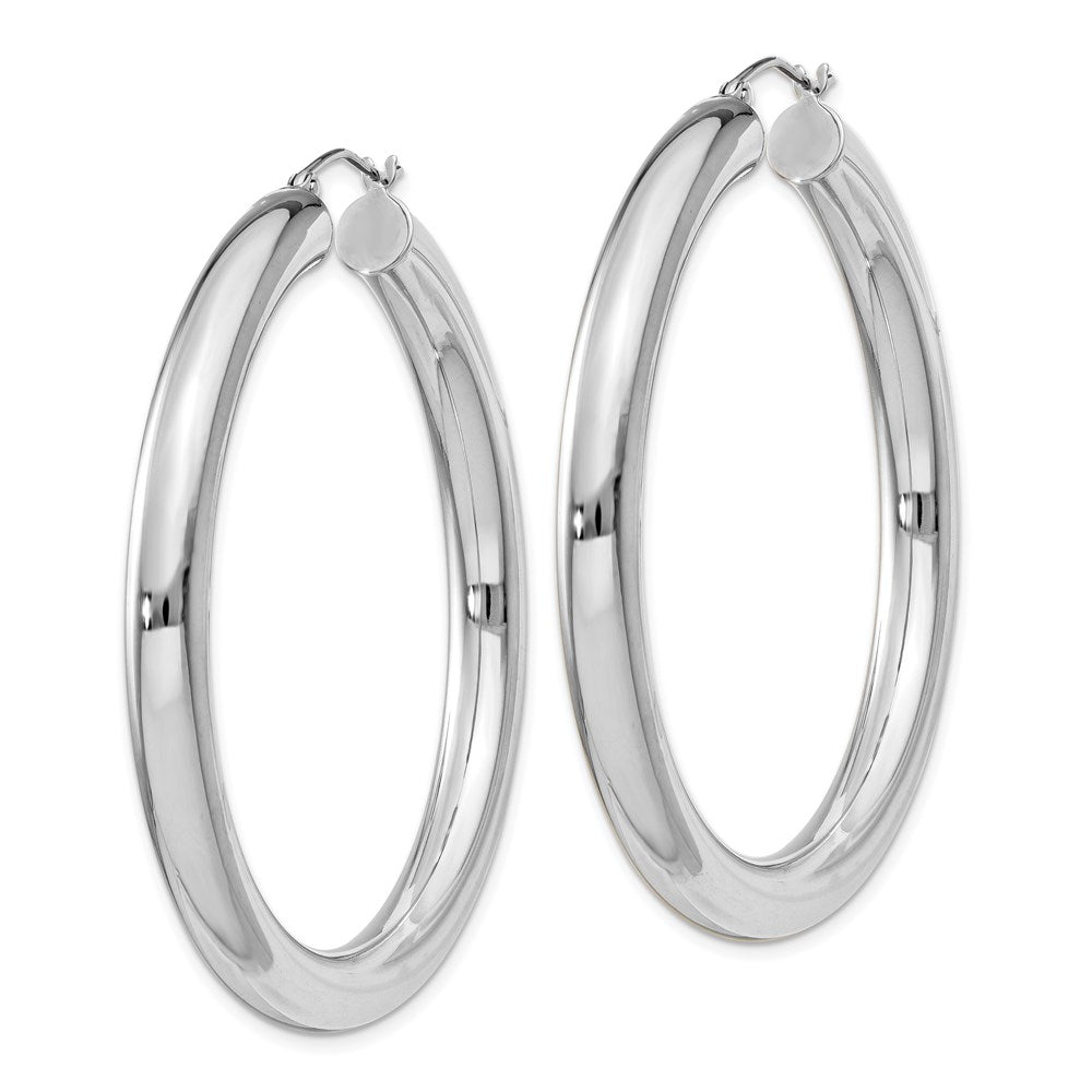 QE822 Sterling Silver Rhodium-plated 5mm Round Hoop Earrings