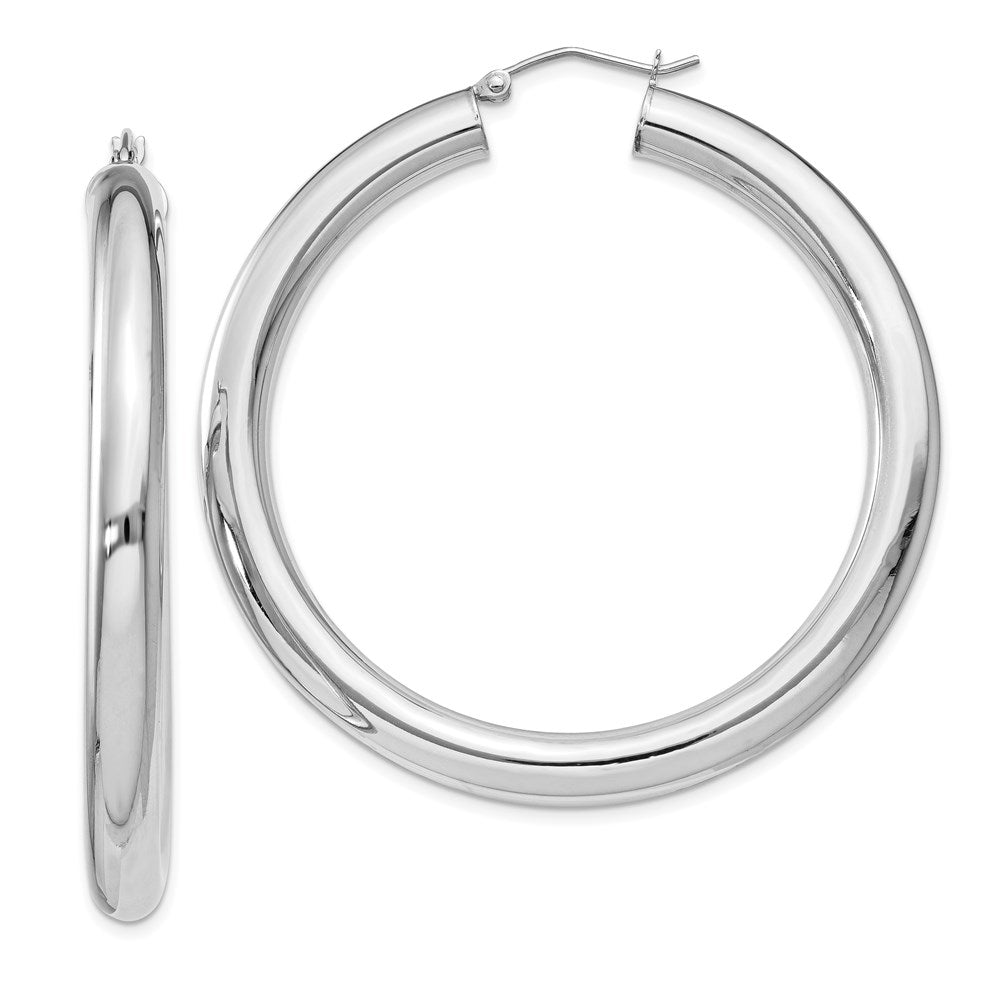 QE822 Sterling Silver Rhodium-plated 5mm Round Hoop Earrings