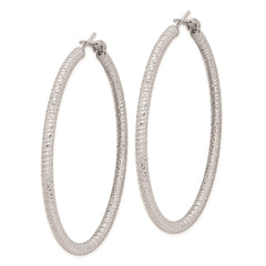 QE8221 Sterling Silver Rhod-plated 3.25x60mm Omega Back Hoop Earrings