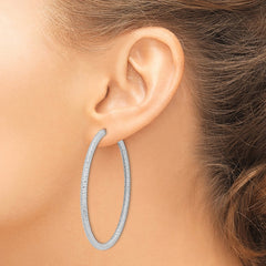 QE8221 Sterling Silver Rhod-plated 3.25x60mm Omega Back Hoop Earrings