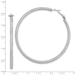 QE8221 Sterling Silver Rhod-plated 3.25x60mm Omega Back Hoop Earrings