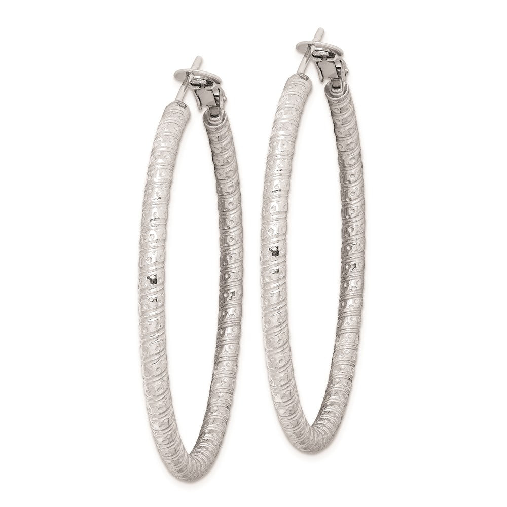 QE8222 Sterling Silver Rhod-plated 3.25x50mm Omega Back Hoop Earrings