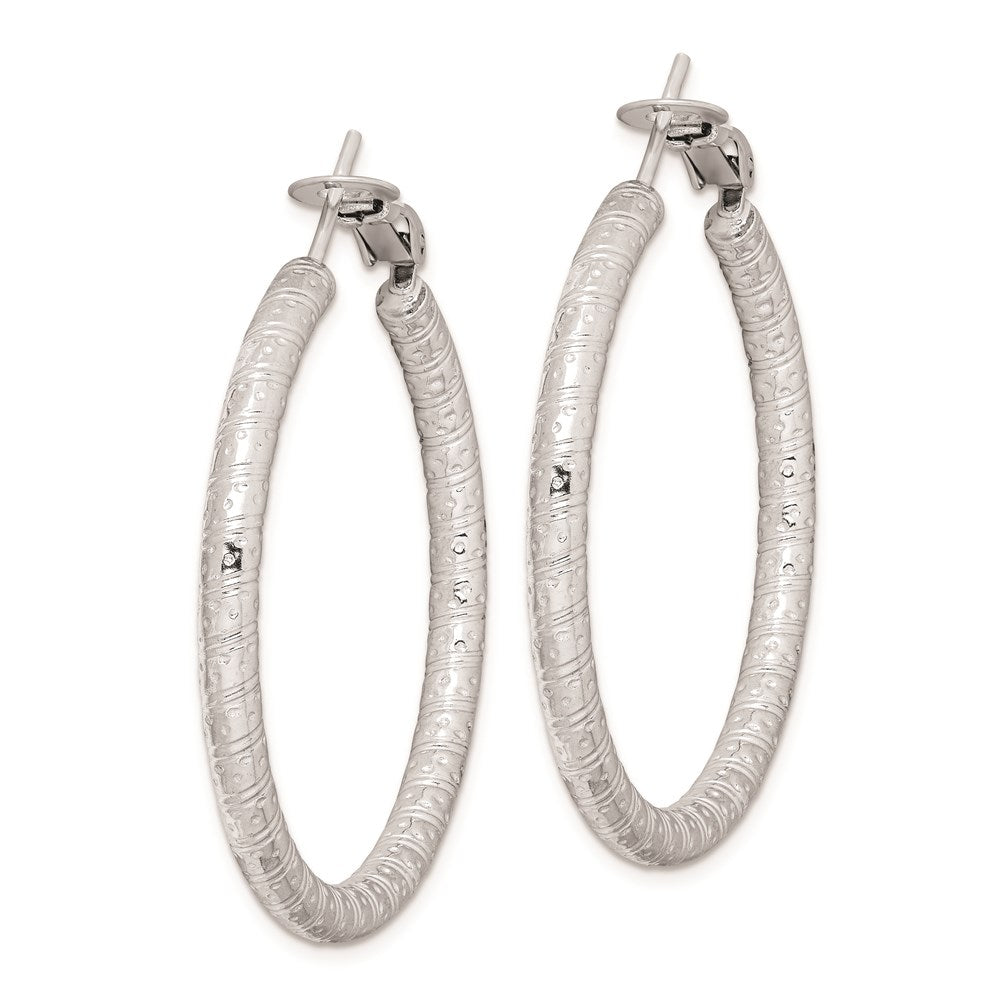 QE8223 Sterling Silver Rhod-plated 3.25x40mm Omega Back Hoop Earrings