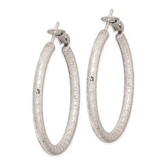 QE8223 Sterling Silver Rhod-plated 3.25x40mm Omega Back Hoop Earrings