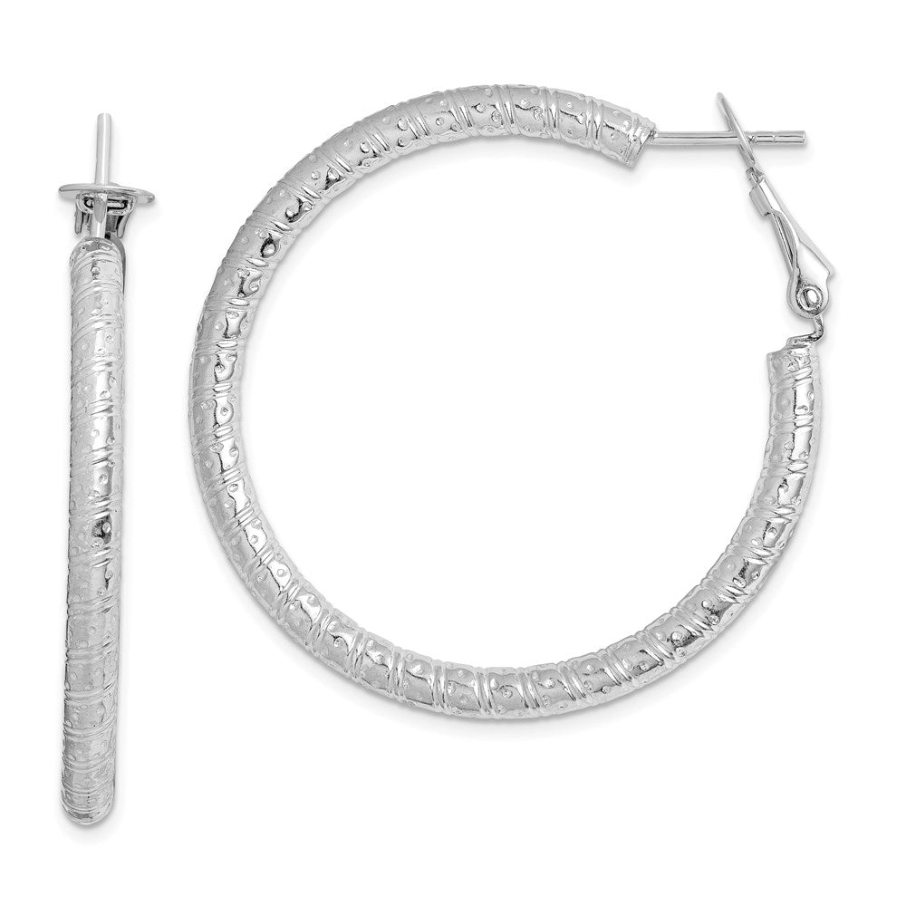 QE8223 Sterling Silver Rhod-plated 3.25x40mm Omega Back Hoop Earrings