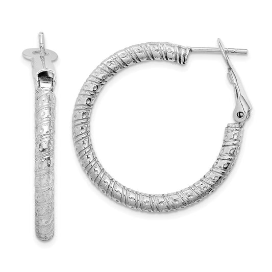 QE8224 Sterling Silver Rhod-plated 3.25x30mm Omega Back Hoop Earrings