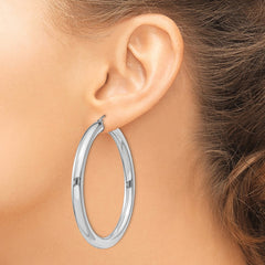 QE823 Sterling Silver Rhodium-plated 5mm Round Hoop Earrings