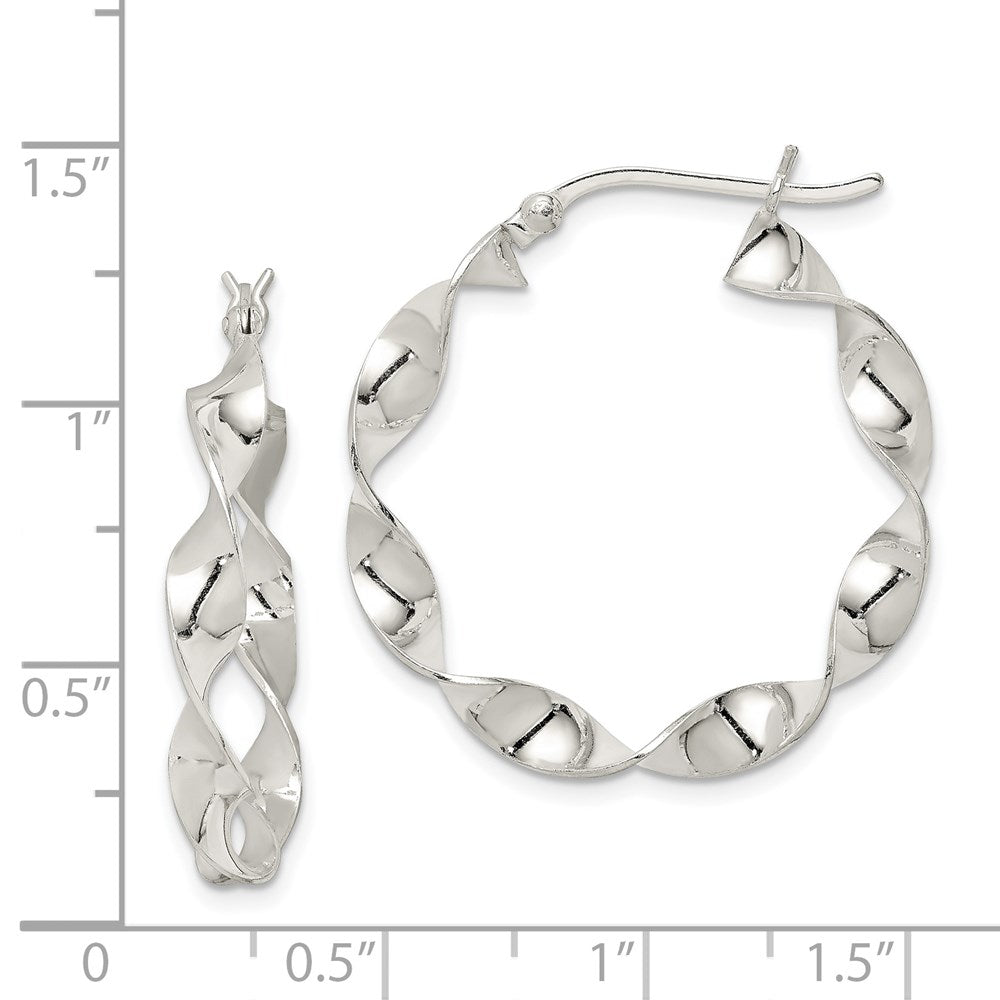 QE8230 Sterling Silver Twisted 4x30mm Hoop Earrings