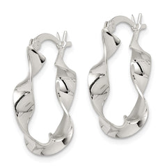 QE8231 Sterling Silver Twisted 4x22mm Hoop Earrings