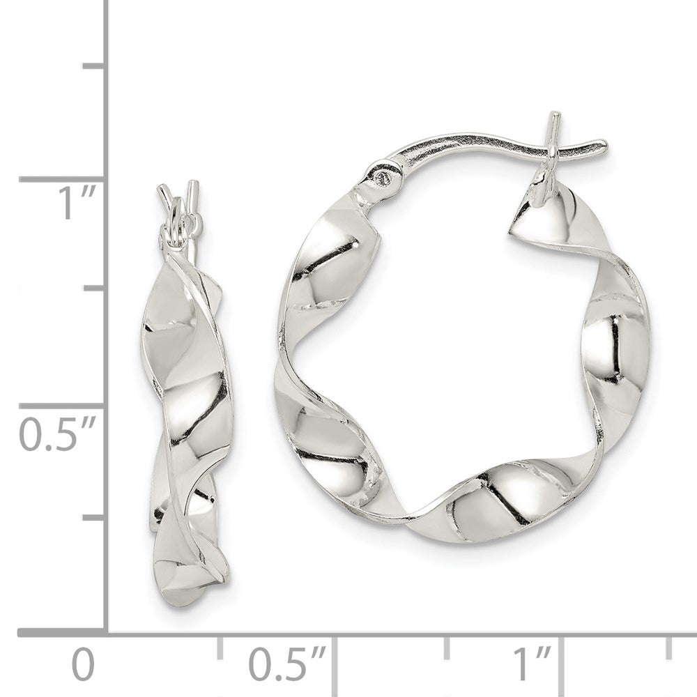 QE8231 Sterling Silver Twisted 4x22mm Hoop Earrings
