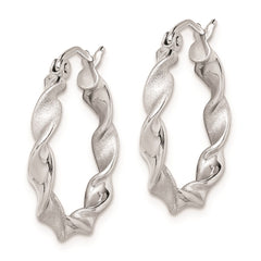 QE8232 Sterling Silver Rhodium-plated Polish and Satin 2.5mm Twist Hoop Earrings