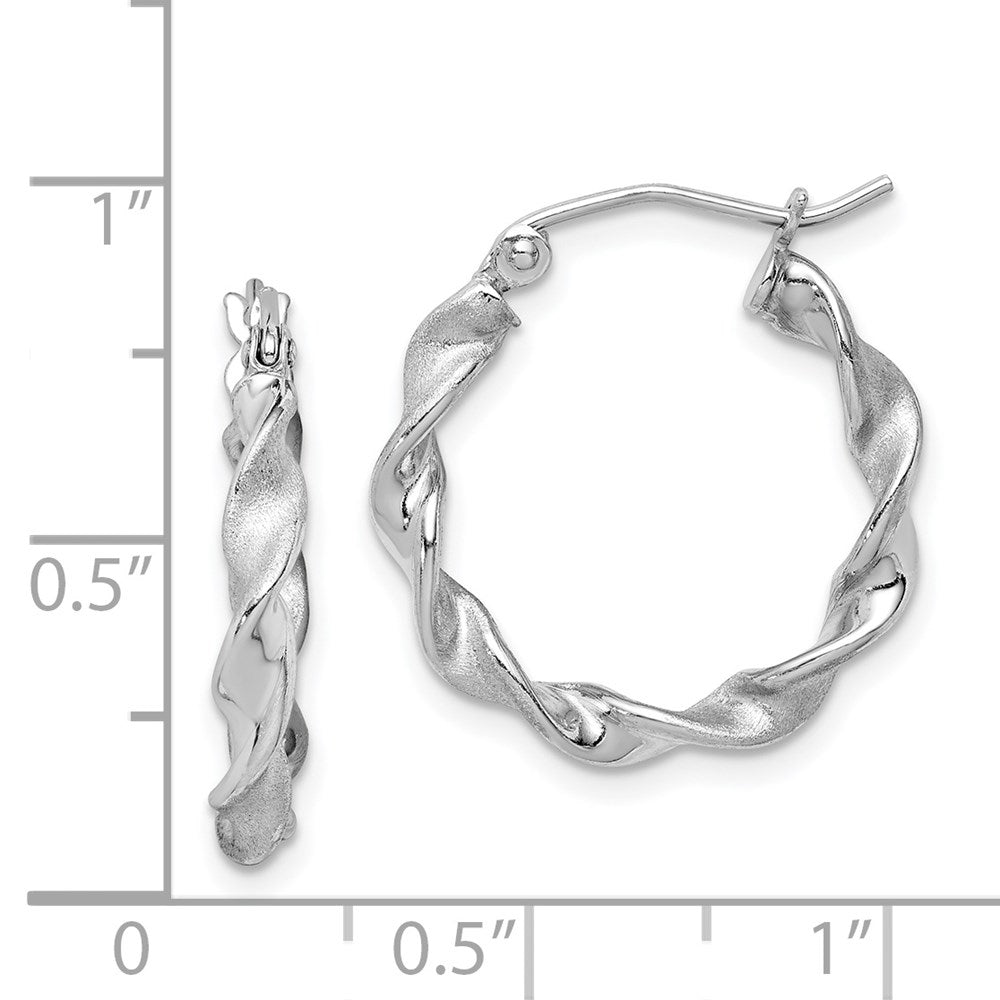 QE8232 Sterling Silver Rhodium-plated Polish and Satin 2.5mm Twist Hoop Earrings