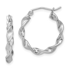 QE8232 Sterling Silver Rhodium-plated Polish and Satin 2.5mm Twist Hoop Earrings