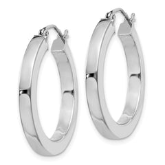 QE824 Sterling Silver Rhodium-plated 3x25mm Square Tube Hoop Earrings