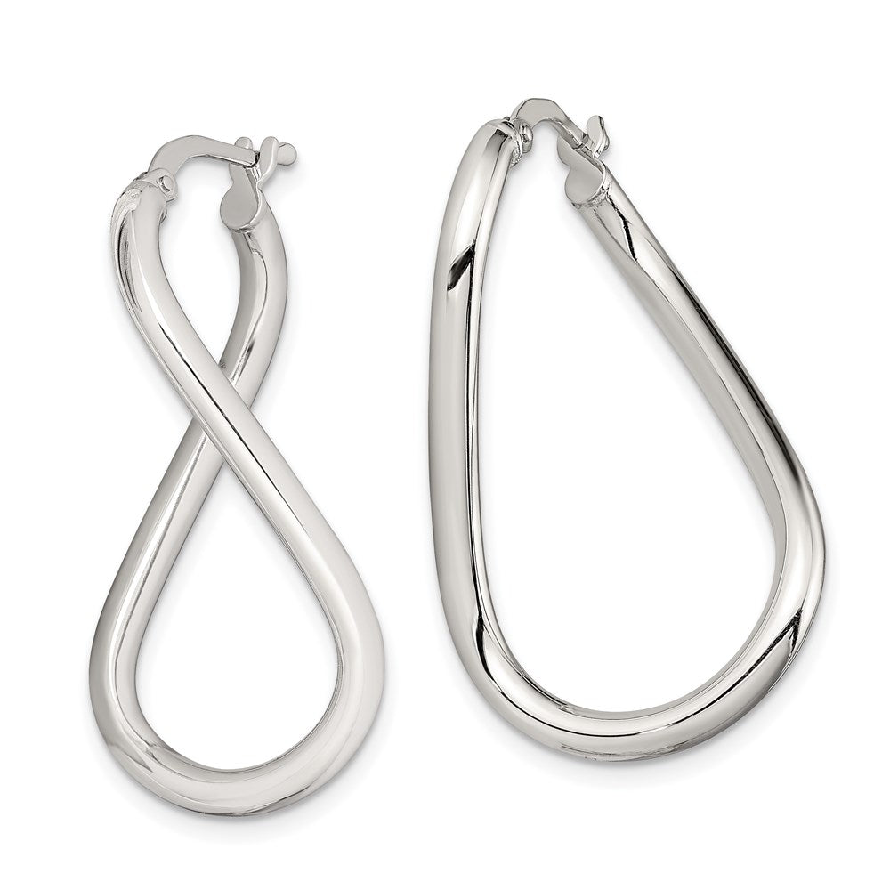 QE8244 Sterling Silver Rhodium-plated Polished Twisted Oval Hoop Earrings