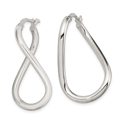 QE8244 Sterling Silver Rhodium-plated Polished Twisted Oval Hoop Earrings