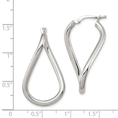 QE8244 Sterling Silver Rhodium-plated Polished Twisted Oval Hoop Earrings