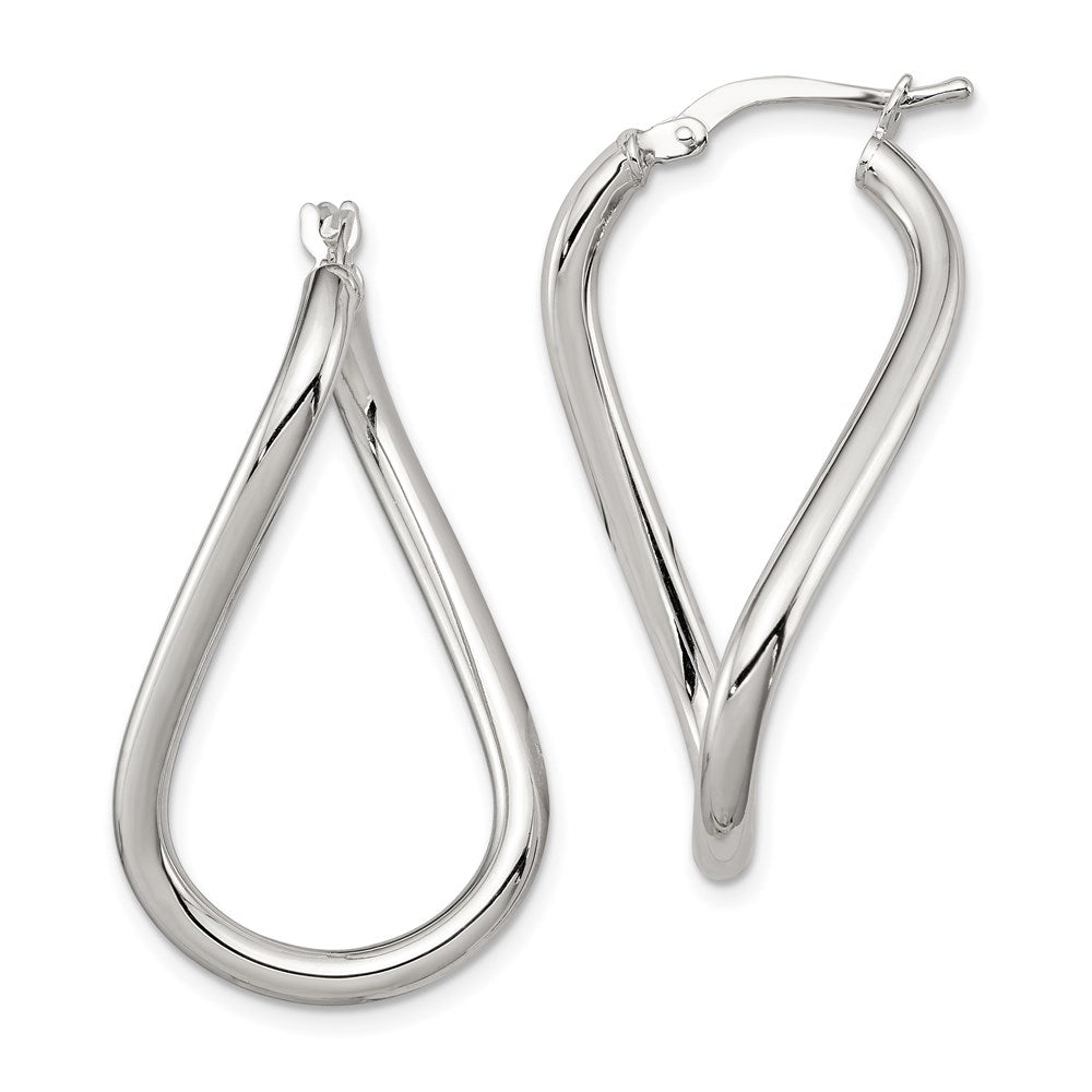 QE8244 Sterling Silver Rhodium-plated Polished Twisted Oval Hoop Earrings