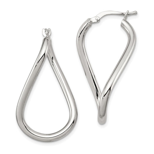 QE8244 Sterling Silver Rhodium-plated Polished Twisted Oval Hoop Earrings