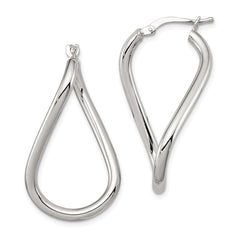 QE8244 Sterling Silver Rhodium-plated Polished Twisted Oval Hoop Earrings