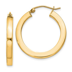 QE824GP Sterling Silver Flash Gold-plated 3x25mm Square Tube Hoop Earrings